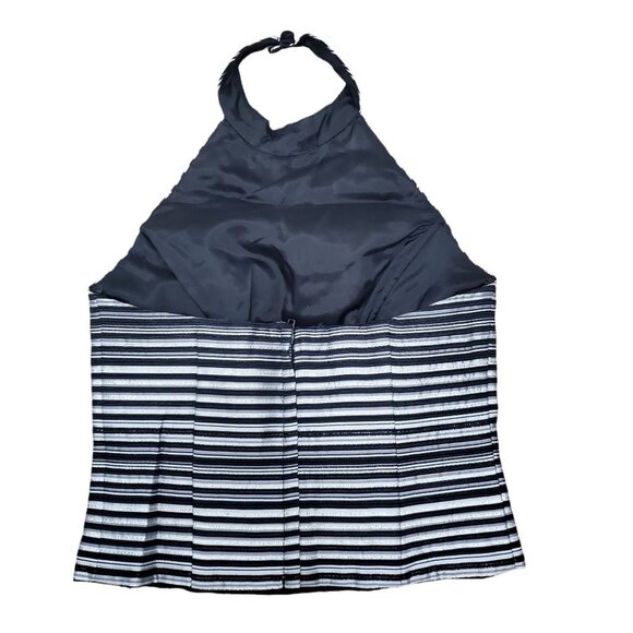 Xscape by Lawrence Kurtz‎ Women's 90s Black Silver Metallic Stripe Halter Top 8 - Picture 6 of 6